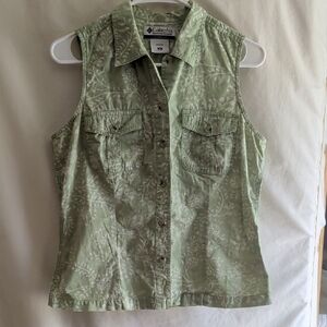 Columbia Olive Green Sleeveless Button Down Shirt